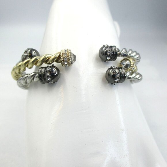 WHBM GOLDTONE SILVER TWISTED ROPE STONE CUFF BRACELET BANGLE Set of 3 - Picture 4 of 6